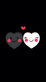 Two Cartoon Hearts with Smiling Faces and Love Concept.