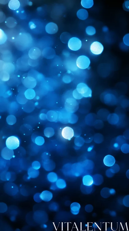 Blue bokeh light orbs on deep blurred background.