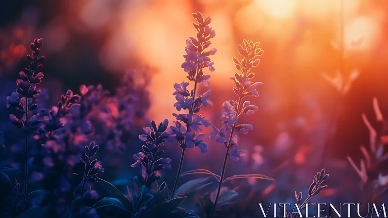 Lavender Dreams Ignite: Where Purple Blooms Meet Sunset Fire.