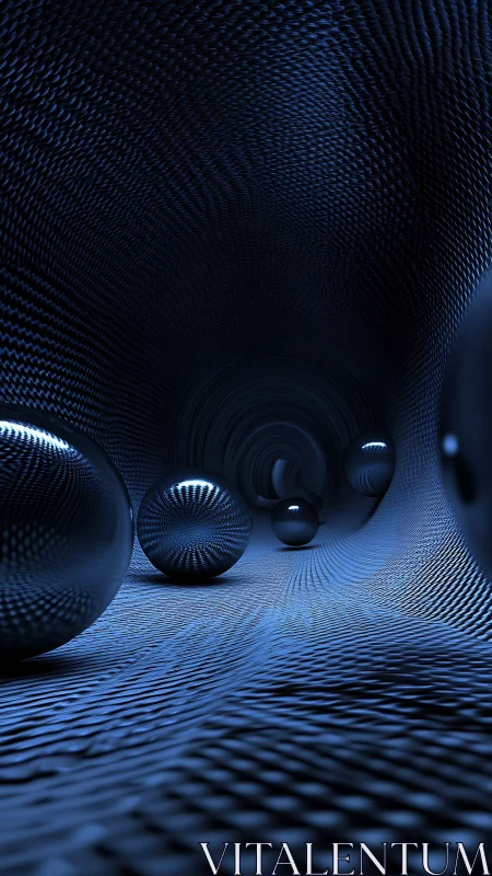 Specular chrome spheres in tessellated blue wave tunnel.