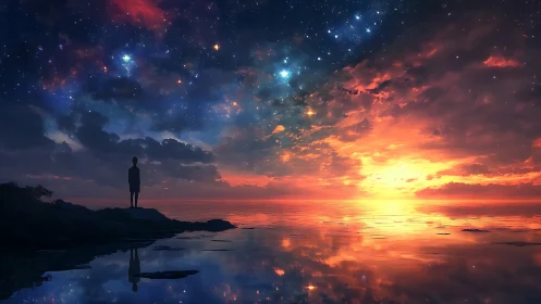 Stargazer at the water’s edge beneath a dreaming sky.