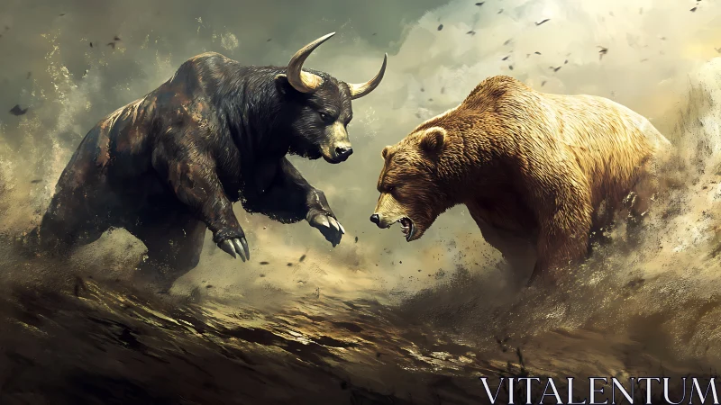 Charging bull and roaring bear clash in dynamic dust storm