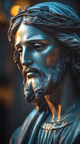 Bronze-toned Christ bust rendered with dramatic rim lighting