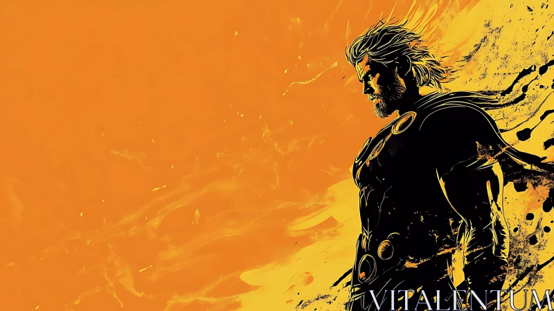 Comic-style heroic profile with dynamic orange negative space.