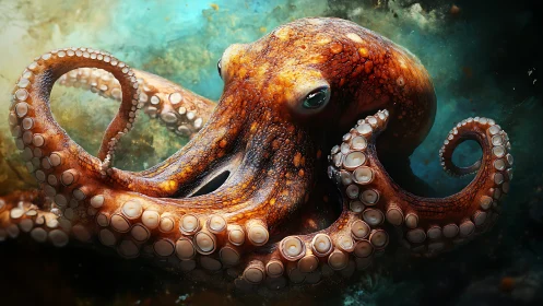Highly detailed octopus render with textured tentacles in dynamic pose