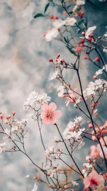 Soft whispers bloom where coral petals dance with cream against moody skies