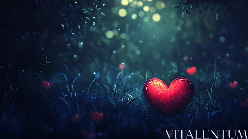 Glowing Heart in Darkness. A magical heart shines beneath the stars.