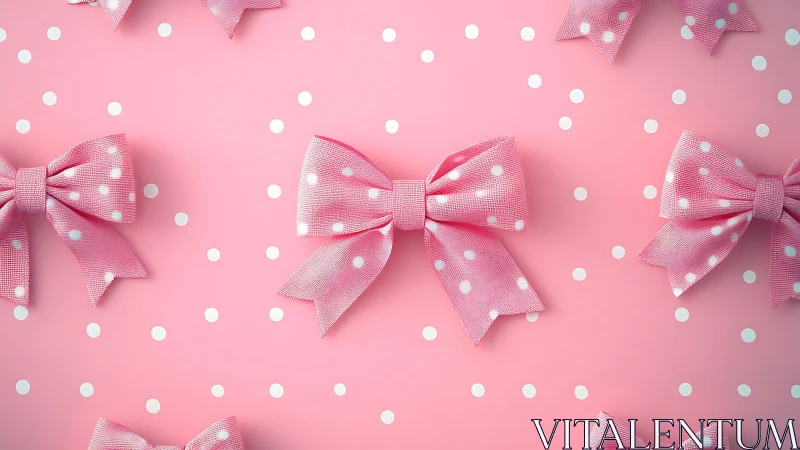 Pink Polka-Dot Textile Bows with White Circular Dot Pattern.
