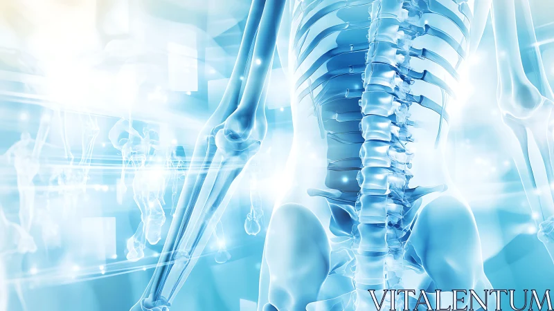 Glowing spine and bones in a calm, futuristic lightscape.