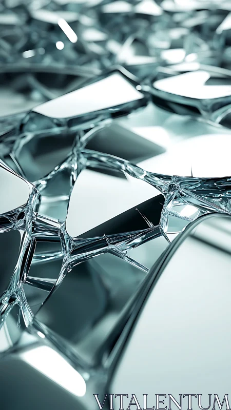 3D crystalline lattice of fractured glass surfaces in teal light.