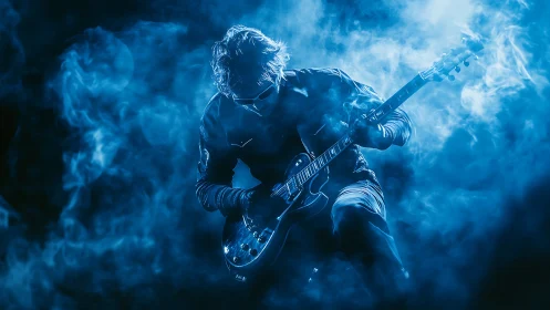 Blue haze guitar solo ignites a night of electric sound.