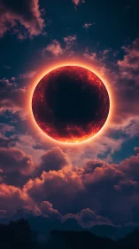Dramatic fiery eclipse sphere dominates atmospheric dusk sky