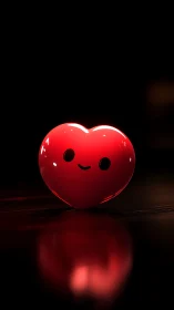 Luminescent Red Heart with Anthropomorphic Features Under Dark Ambient Lighting