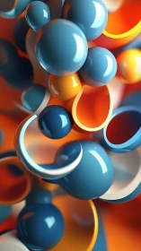 Glossy abstract spheres and curved shells in warm palette.