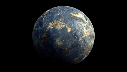 Gilded midnight world drifting quietly through space.