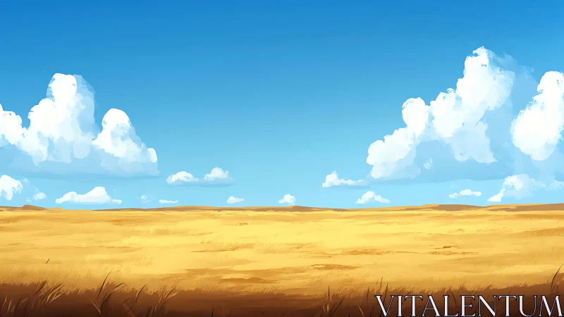 Soft summer clouds drifting above golden prairie calm.