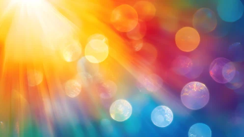 Vibrant abstract bokeh background with colorful light rays.