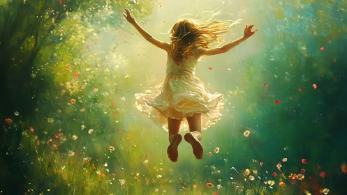 Sunlit leap of the wildflower child into painted morning.