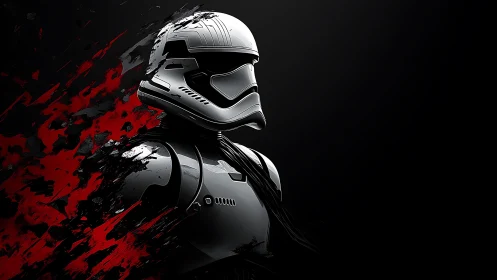Futuristic armored soldier in profile against dark background