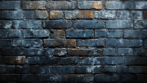 Weathered blue brick masonry wall with oxidized surface patina