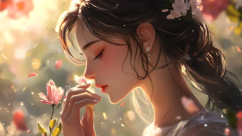 Soft petals teach a quiet girl the grammar of sunlight