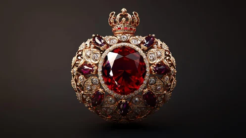 Regal jeweled heart glows warmly with rich ruby brilliance