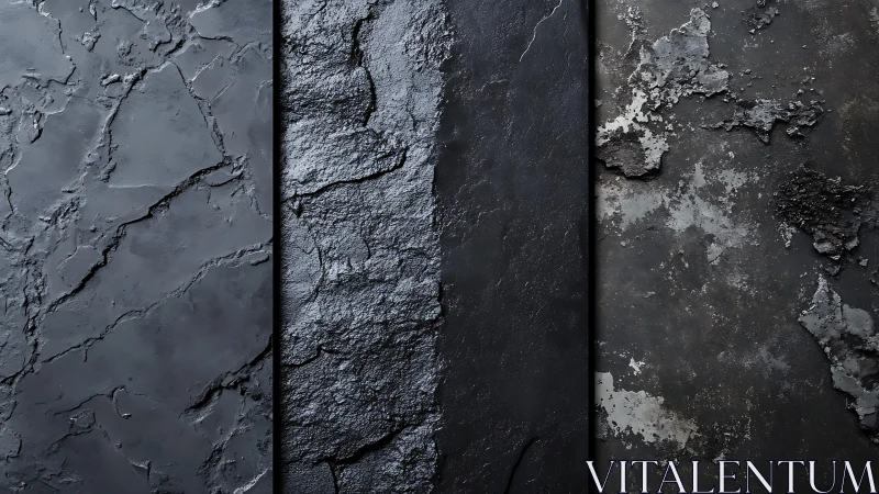 Three Textured Concrete Surfaces Showing Progressive Material Degradation and Surface Erosion Patter