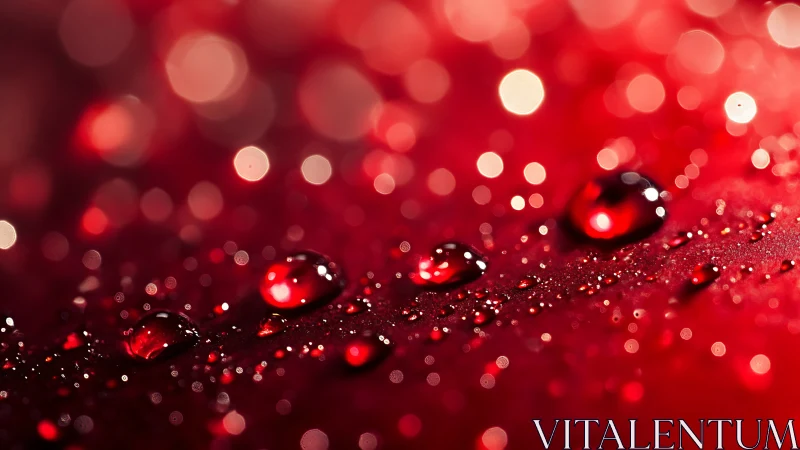 Crimson droplets in luminous bokeh macro study.