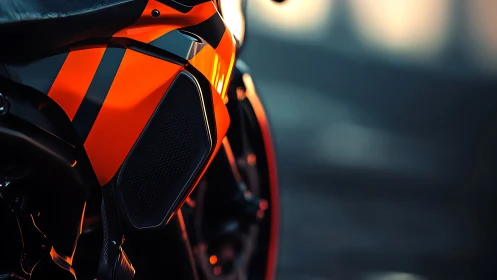 High-contrast sportbike fairing with angular intake and gloss reflections