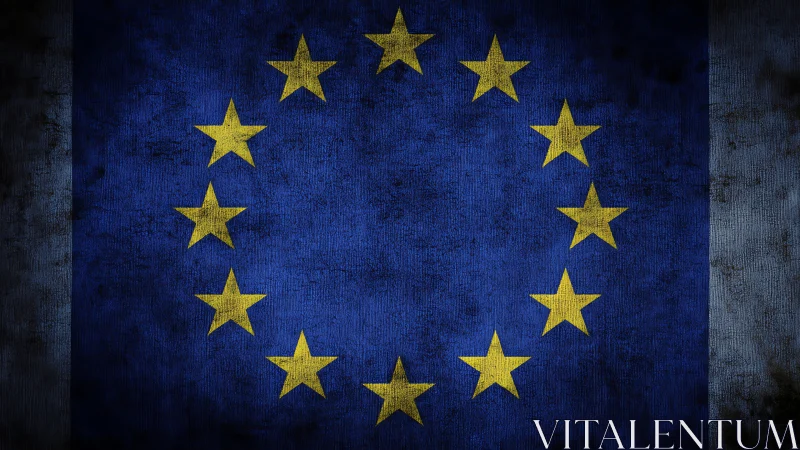 Distressed European Union flag with textured grunge finish.