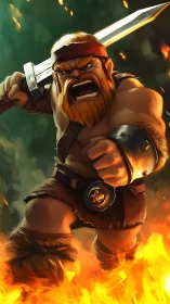 Fiery dwarf warrior charges forward with fierce determination