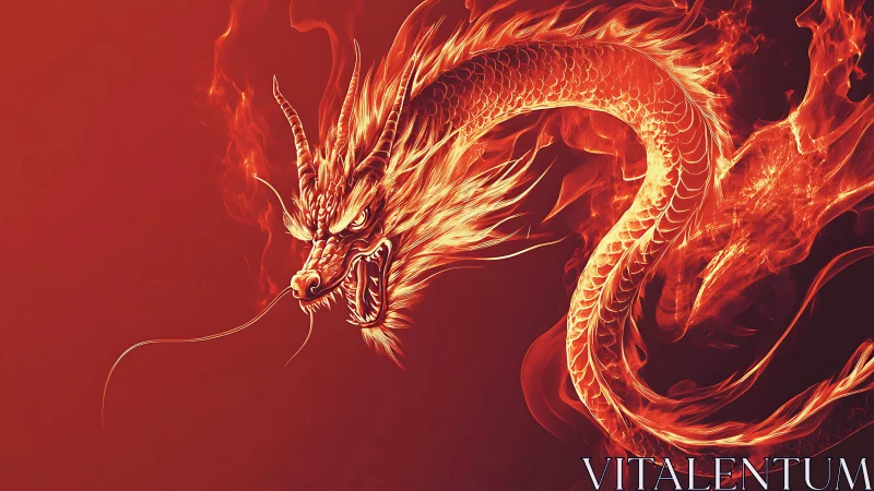 Fiery serpentine dragon rendered in high-contrast red tones