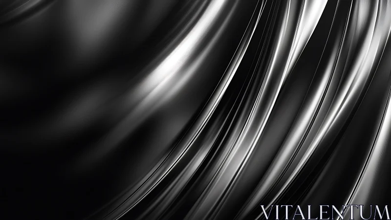 Liquid chrome waves curve across a dark, futuristic surface