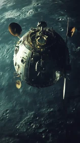 Spherical lunar orbiter with antenna arrays over cratered regolith