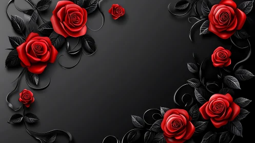 Bold Red Roses Dance Across Charcoal Elegance.