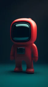 Minimal red astronaut figure in stylized 3D suit.
