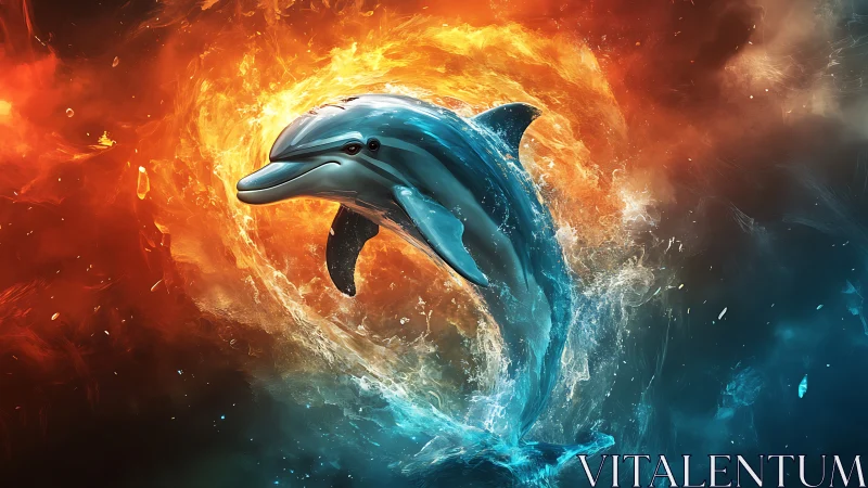 Elemental dolphin vortex in high-contrast digital painting.