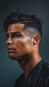 High contrast male portrait with rim lighting and glossy skin finish