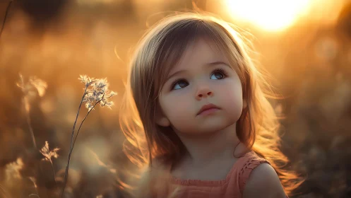 Young girl gazes thoughtfully in golden sunlight.