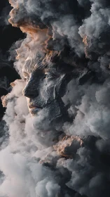 Human face relief emerging within dense textured clouds.