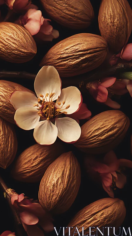 Almond Blossoms with Nuts Arranged Still Life.