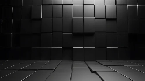 Black cubic wall and floor form uniform modular 3D surface