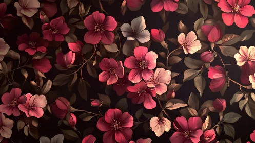 Moody Pink Florals Against Dark Background.