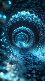 Luminescent crystalline tunnel rendered as deep macro corridor