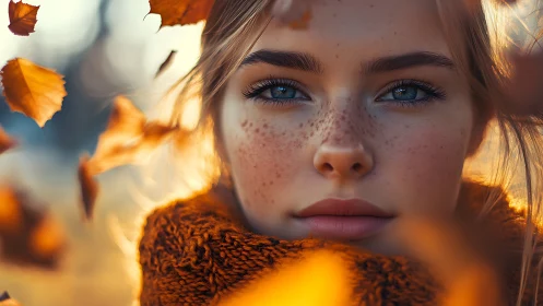 Close frontal portrait in autumn foliage setting.