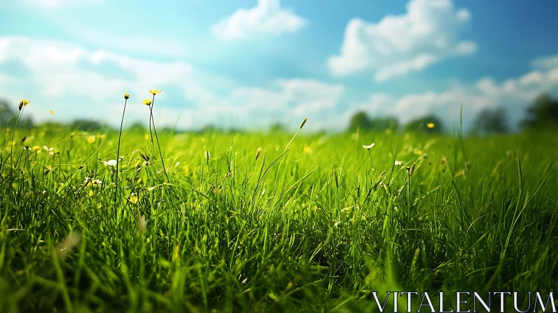 Sunny meadow grasses sway gently under a bright blue sky