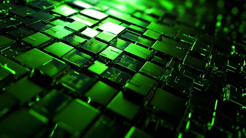 Futuristic Green Cubes Abstract Background in 3D Digital Style.
