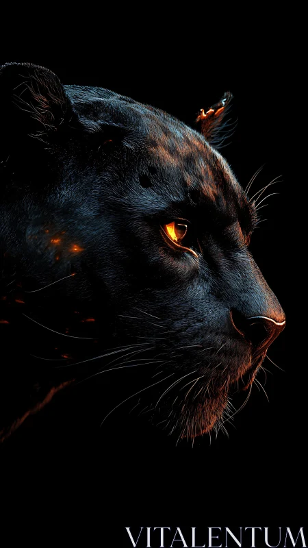 Volumetric side-profile of ember-illuminated black panther.
