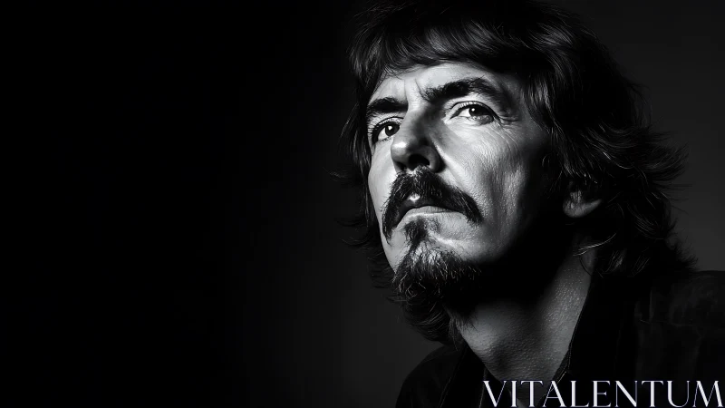 Brooding monochrome male portrait in dramatic chiaroscuro.