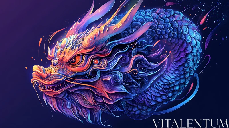 Neon-lit serpentine dragon head rendered in layered chromatic waves